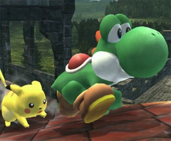 Pikachu detrás de Yoshi